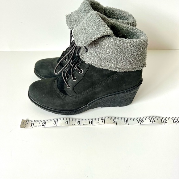 TIMBERLAND Earthkeepers Amston Sherpa Roll Top Black Wedge Boots—SZ. 8 - Picture 5 of 13